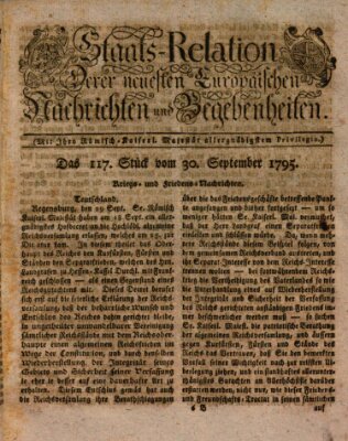 Staats-Relation der neuesten europäischen Nachrichten und Begebenheiten Mittwoch 30. September 1795