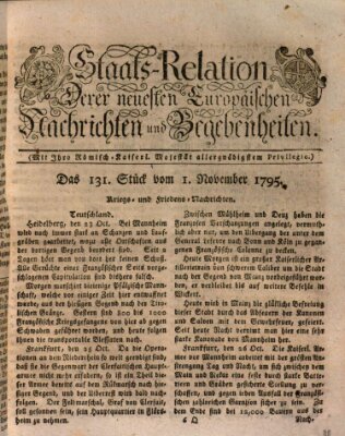 Staats-Relation der neuesten europäischen Nachrichten und Begebenheiten Sonntag 1. November 1795