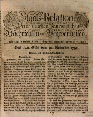 Staats-Relation der neuesten europäischen Nachrichten und Begebenheiten Sonntag 22. November 1795