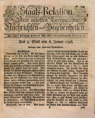 Staats-Relation der neuesten europäischen Nachrichten und Begebenheiten Mittwoch 6. Januar 1796