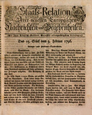 Staats-Relation der neuesten europäischen Nachrichten und Begebenheiten Mittwoch 3. Februar 1796