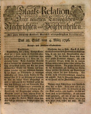 Staats-Relation der neuesten europäischen Nachrichten und Begebenheiten Freitag 4. März 1796