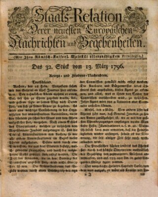 Staats-Relation der neuesten europäischen Nachrichten und Begebenheiten Sonntag 13. März 1796