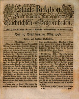 Staats-Relation der neuesten europäischen Nachrichten und Begebenheiten Sonntag 20. März 1796