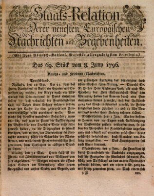 Staats-Relation der neuesten europäischen Nachrichten und Begebenheiten Mittwoch 8. Juni 1796