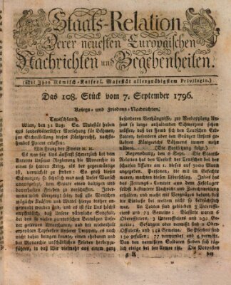 Staats-Relation der neuesten europäischen Nachrichten und Begebenheiten Mittwoch 7. September 1796