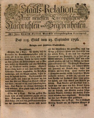 Staats-Relation der neuesten europäischen Nachrichten und Begebenheiten Freitag 23. September 1796