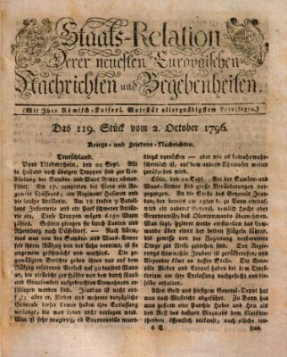 Staats-Relation der neuesten europäischen Nachrichten und Begebenheiten Sonntag 2. Oktober 1796