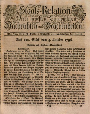 Staats-Relation der neuesten europäischen Nachrichten und Begebenheiten Mittwoch 5. Oktober 1796