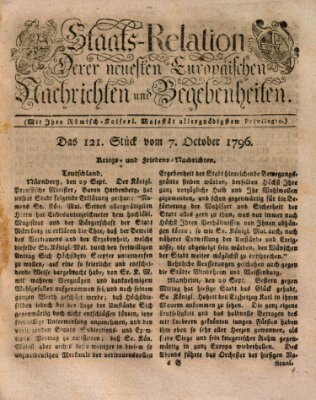 Staats-Relation der neuesten europäischen Nachrichten und Begebenheiten Freitag 7. Oktober 1796