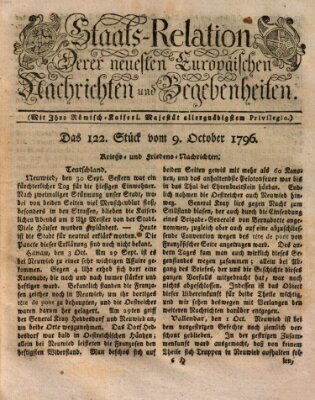 Staats-Relation der neuesten europäischen Nachrichten und Begebenheiten Sonntag 9. Oktober 1796