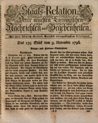 Staats-Relation der neuesten europäischen Nachrichten und Begebenheiten Mittwoch 9. November 1796