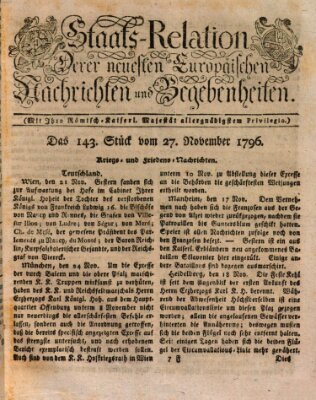 Staats-Relation der neuesten europäischen Nachrichten und Begebenheiten Sonntag 27. November 1796