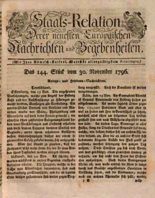 Staats-Relation der neuesten europäischen Nachrichten und Begebenheiten Mittwoch 30. November 1796