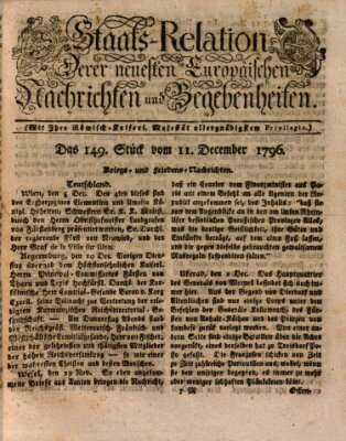 Staats-Relation der neuesten europäischen Nachrichten und Begebenheiten Sonntag 11. Dezember 1796