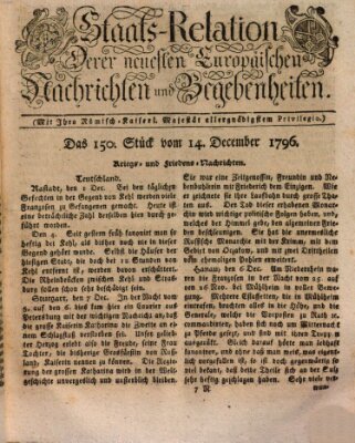 Staats-Relation der neuesten europäischen Nachrichten und Begebenheiten Mittwoch 14. Dezember 1796