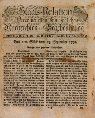 Staats-Relation der neuesten europäischen Nachrichten und Begebenheiten Mittwoch 13. September 1797