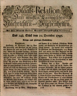 Staats-Relation der neuesten europäischen Nachrichten und Begebenheiten Sonntag 10. Dezember 1797