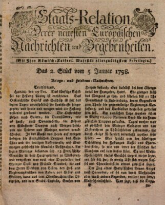 Staats-Relation der neuesten europäischen Nachrichten und Begebenheiten Freitag 5. Januar 1798