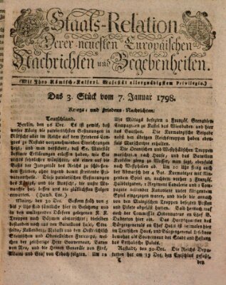 Staats-Relation der neuesten europäischen Nachrichten und Begebenheiten Sonntag 7. Januar 1798