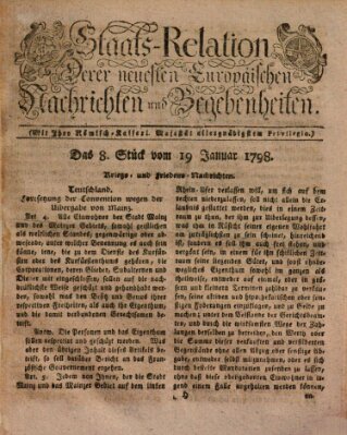 Staats-Relation der neuesten europäischen Nachrichten und Begebenheiten Freitag 19. Januar 1798