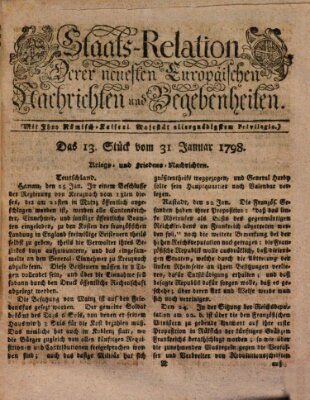 Staats-Relation der neuesten europäischen Nachrichten und Begebenheiten Mittwoch 31. Januar 1798