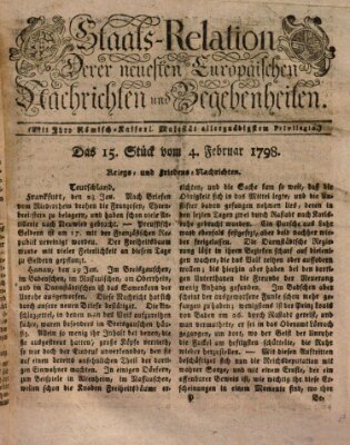 Staats-Relation der neuesten europäischen Nachrichten und Begebenheiten Sonntag 4. Februar 1798