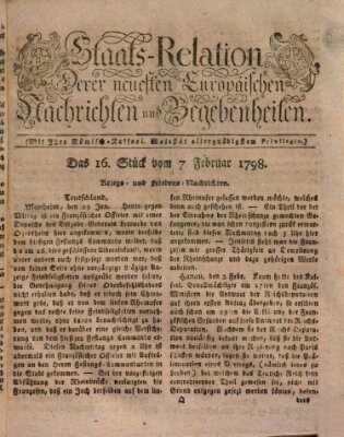 Staats-Relation der neuesten europäischen Nachrichten und Begebenheiten Mittwoch 7. Februar 1798