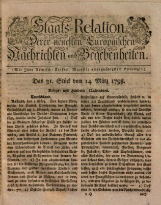 Staats-Relation der neuesten europäischen Nachrichten und Begebenheiten Mittwoch 14. März 1798