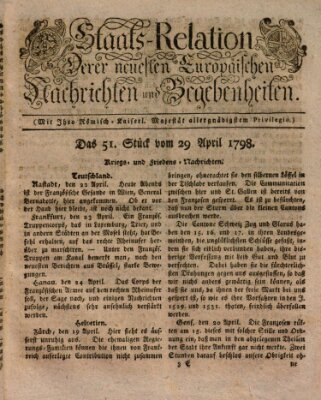 Staats-Relation der neuesten europäischen Nachrichten und Begebenheiten Sonntag 29. April 1798