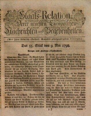 Staats-Relation der neuesten europäischen Nachrichten und Begebenheiten Mittwoch 9. Mai 1798