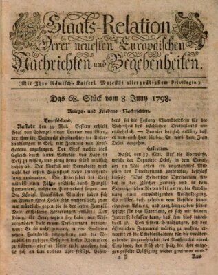 Staats-Relation der neuesten europäischen Nachrichten und Begebenheiten Freitag 8. Juni 1798