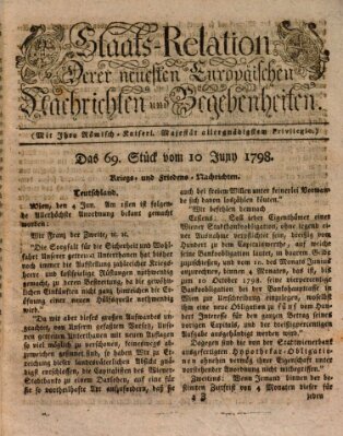 Staats-Relation der neuesten europäischen Nachrichten und Begebenheiten Sonntag 10. Juni 1798