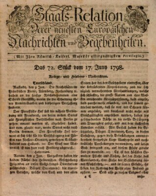 Staats-Relation der neuesten europäischen Nachrichten und Begebenheiten Sonntag 17. Juni 1798