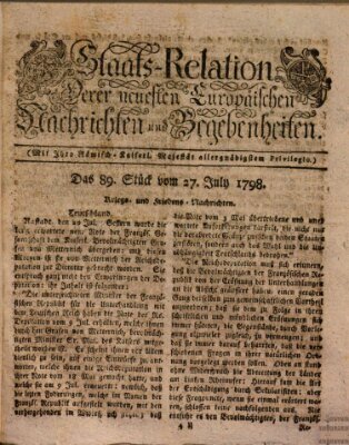 Staats-Relation der neuesten europäischen Nachrichten und Begebenheiten Freitag 27. Juli 1798