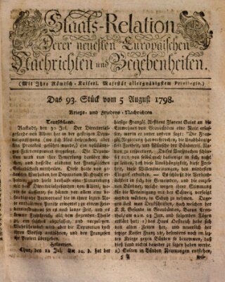 Staats-Relation der neuesten europäischen Nachrichten und Begebenheiten Sonntag 5. August 1798