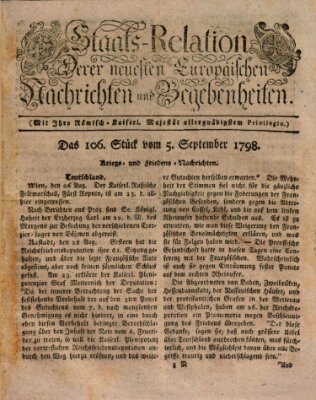 Staats-Relation der neuesten europäischen Nachrichten und Begebenheiten Mittwoch 5. September 1798