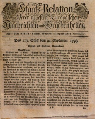 Staats-Relation der neuesten europäischen Nachrichten und Begebenheiten Freitag 21. September 1798