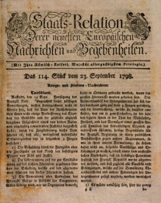 Staats-Relation der neuesten europäischen Nachrichten und Begebenheiten Sonntag 23. September 1798