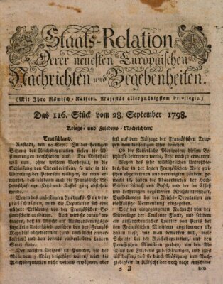 Staats-Relation der neuesten europäischen Nachrichten und Begebenheiten Freitag 28. September 1798