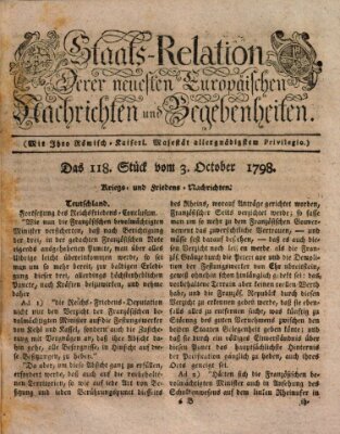 Staats-Relation der neuesten europäischen Nachrichten und Begebenheiten Mittwoch 3. Oktober 1798