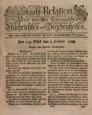 Staats-Relation der neuesten europäischen Nachrichten und Begebenheiten Freitag 5. Oktober 1798