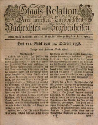 Staats-Relation der neuesten europäischen Nachrichten und Begebenheiten Mittwoch 10. Oktober 1798