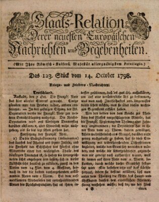 Staats-Relation der neuesten europäischen Nachrichten und Begebenheiten Sonntag 14. Oktober 1798