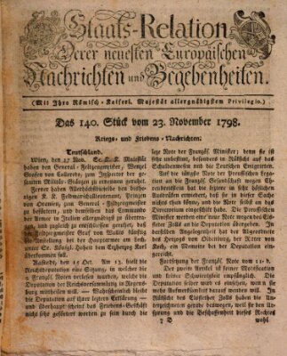 Staats-Relation der neuesten europäischen Nachrichten und Begebenheiten Freitag 23. November 1798