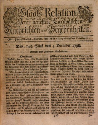 Staats-Relation der neuesten europäischen Nachrichten und Begebenheiten Mittwoch 5. Dezember 1798