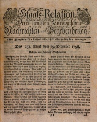 Staats-Relation der neuesten europäischen Nachrichten und Begebenheiten Mittwoch 19. Dezember 1798