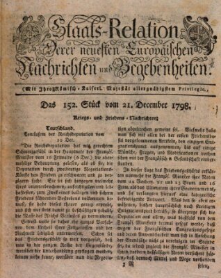 Staats-Relation der neuesten europäischen Nachrichten und Begebenheiten Freitag 21. Dezember 1798