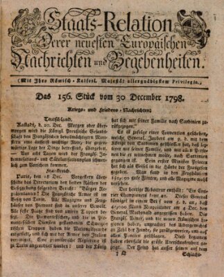 Staats-Relation der neuesten europäischen Nachrichten und Begebenheiten Sonntag 30. Dezember 1798