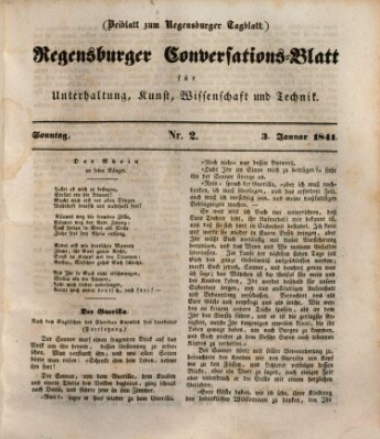 Regensburger Conversations-Blatt (Regensburger Tagblatt) Sonntag 3. Januar 1841